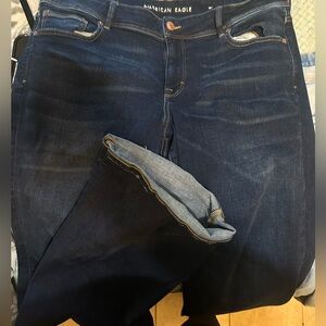 American Eagle Navy and Gold Stitch Jeans